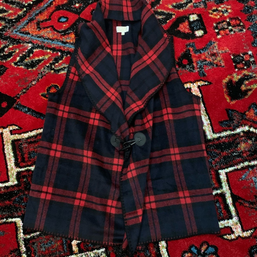 OS Mud Pie flannel plaid long vest